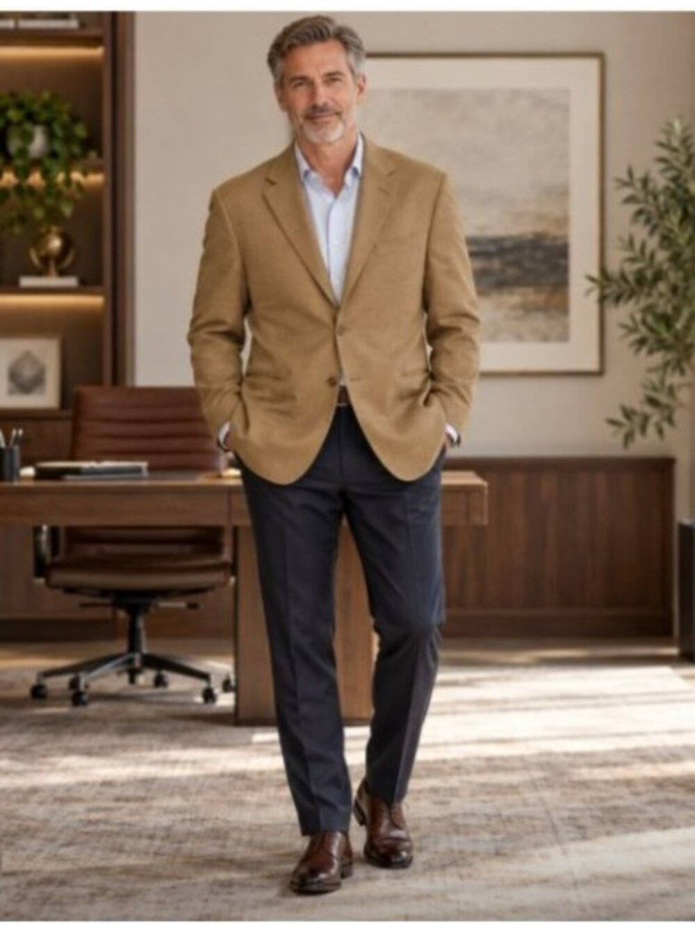 Tommy Hilfiger Vintage Men’s 42R W36 Tan Brown 100% Wool Blazer Office 90s Y2K